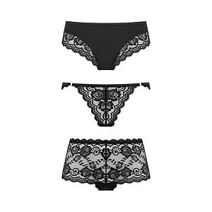 Underneath Eden Panties Set 3ks (Black), komplet krajkové kalhotky S/M
