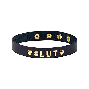 Liebe Seele Choker Slut (Gold), kožený fetish obojek