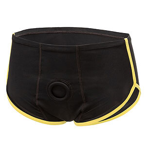 CalExotics Boundless Briefs (Black & Yellow), unisex boxerky se strapon otvorem S/M