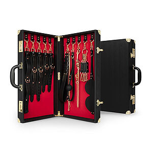 Bedroom Fantasies Bondage Suitcase Cow Leather (13 kusů), pokročilá bdsm sada